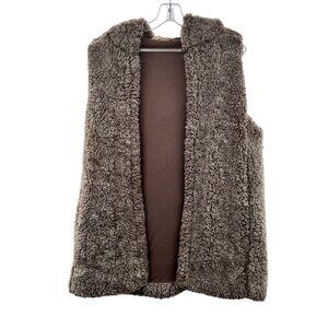 Krazy Kat Womens Hooded Vest Open Front Sherpa Faux Fur Beige Size Small